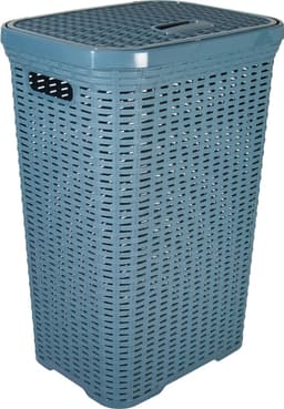 Hega Hogar Wasmand met deksel Rotan - 2x - denim blauw - gevlochten kunststof - 60 liter - 34 x 43 x 62 cm — thumbnail 2