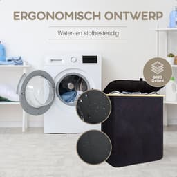 Bellettini® Opvouwbare Wasmand met Deksel - 3 Compartimenten - 600D Oxford Materiaal Wassorteerder - 148 Liter - Zwart — thumbnail 4