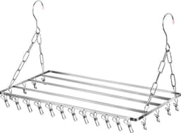 Hangend Roestvrijstalen Droogrek voor Balkon en Verwarming - met 20 knijpers-Ruimtebesparend en Duurzaam - Perfect voor Kleding, Handdoeken en Kussens-60cm — thumbnail 1