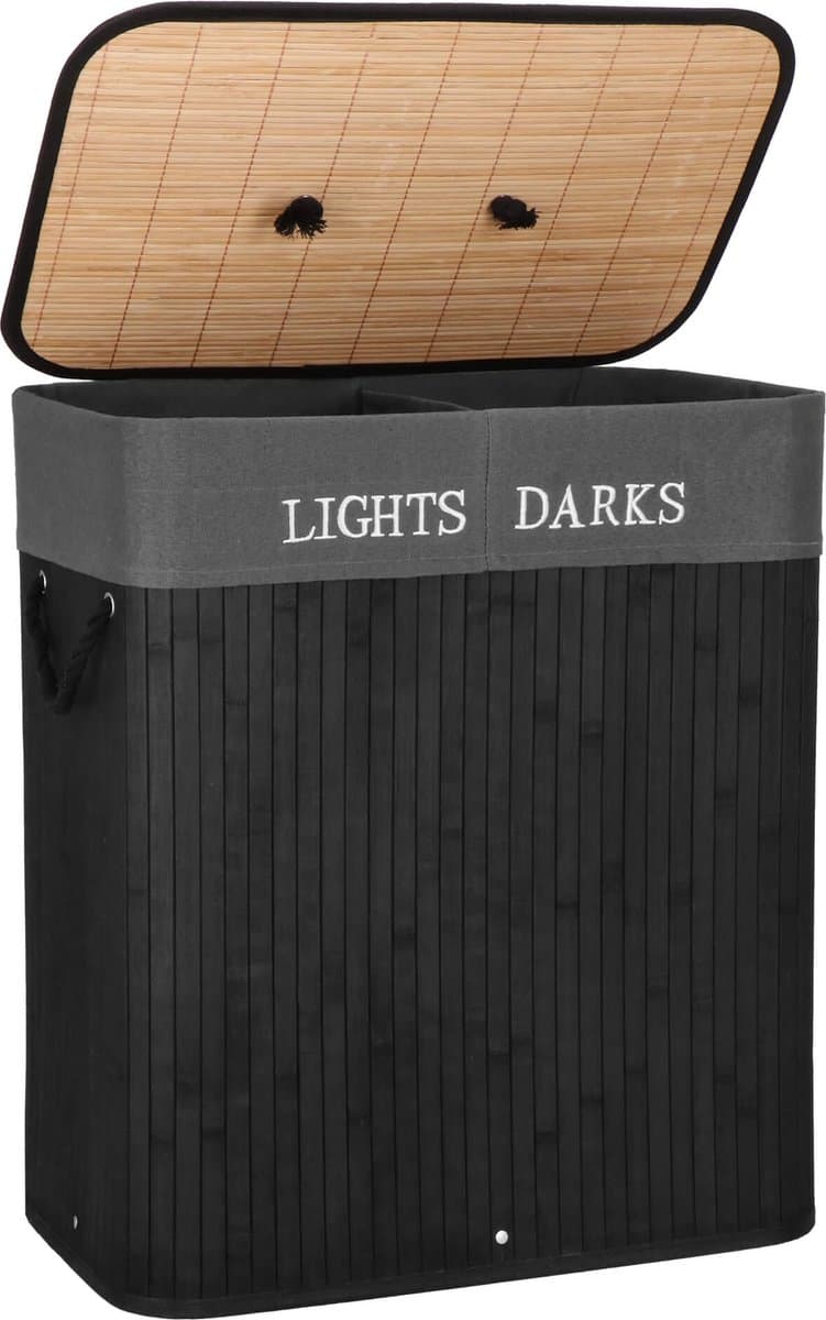Springos Wasmand | 100 Liter | 2 Vakken | Lights | Darks | Zwart — afbeelding 1