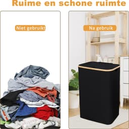 CALIYO Wasmand - Wassorteerder - Wasmand met Deksel - 69×43.5×32.5cm Nis Wasbox - Opvouwbare Mand Vuile Was - 100L - Zwart — thumbnail 3