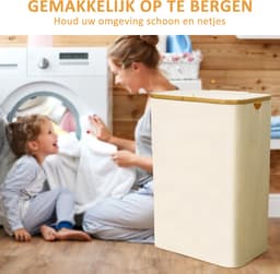 CALIYO Wasmand - Wassorteerder - Wasmand met Deksel - 69×43.5×32.5cm Nis Wasbox - Opvouwbare Mand Vuile Was - 100L - Beige — thumbnail 5