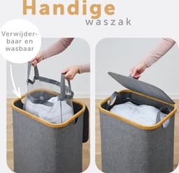 Blumtal Wasmand 100L - Wasmand met uitneembare waszak - Smalle wasmand - Flesverzamelaar - Wasmand met deksel - Grijs — thumbnail 4