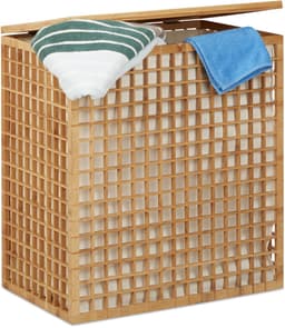 bamboe wasmand - 2 vakken - 96 l - uitneembare waszak — thumbnail 1