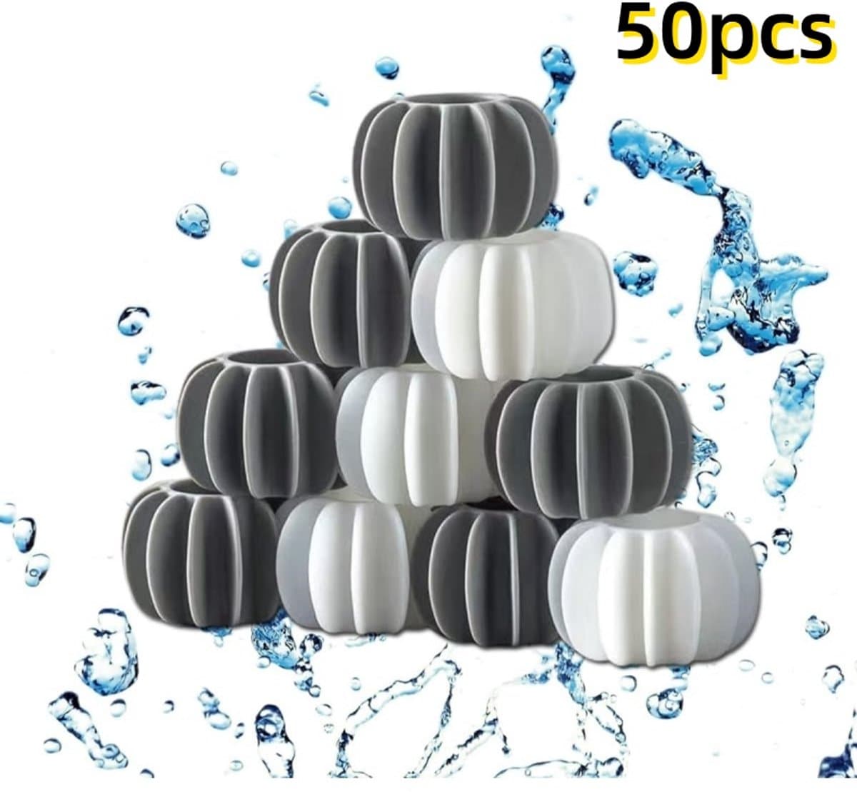 50-pack - Herbruikbare magische wasballen - Anti-klit wasballen - Veilig voor de wasmachine - Siliconen drogerballen (25 grijs + 25 wit) — afbeelding 1
