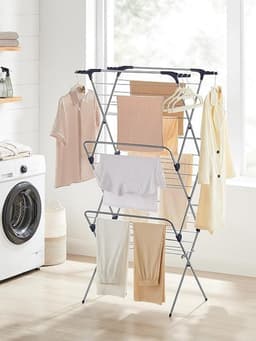 JGS ® Opvouwbare droogrek compact ruimtebesparend stalen frame 46 x 70,5 x 155 cm 20 m ruimte voor wasdrogers voor binnen en buiten grijs — thumbnail 3