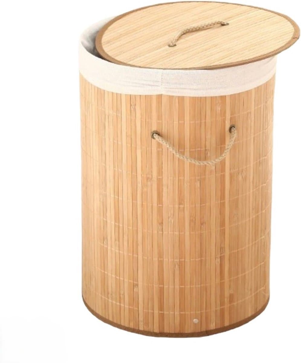 Ceruzo Wasmand met Deksel - Bamboe -Wassorteerder - Rond - Opvouwbaar-Wasbare Waszak Katoen- 48 Liter — afbeelding 1