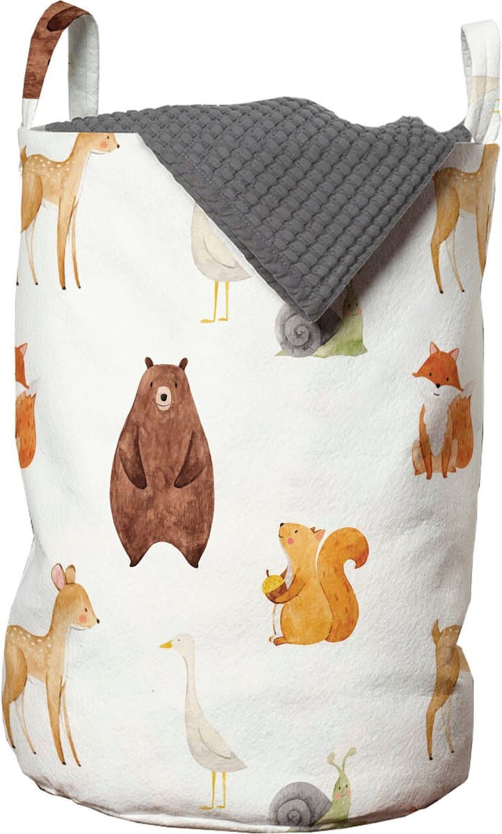 New Bed, Wasmand met Bosdieren Aquarel Stijl, Opbergmand Kinderkamer Dierenmotief met Handvatten en Koordsluiting, Speelgoedmand kinderen - Speelgoedkist - Wasbox - 33 x 48 cm — afbeelding 1