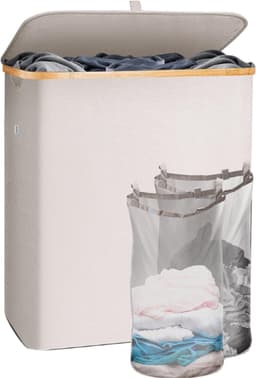 Oneiro's Luxe Wasmand PRO 140 L Beige - opvouwbaar - L38 x B57 x H67 cm - wasmanden - wassorteerder — thumbnail 1