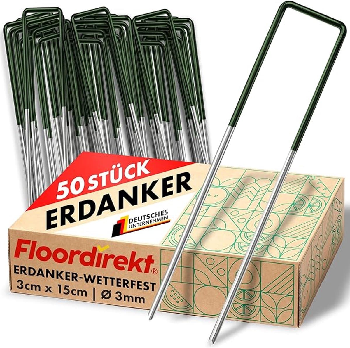 FLOORDIREKT Grondanker Haringen voor Kunstgras - Stabiele & Corrosiebestendige - Voor Kunstgras, Onkruidvlies, Schutting, Tent, Camping & Tuin - Gemaakt van Ijzerdraad - U-Vorm - 50 stuks - 15 x 3 cm — afbeelding 1