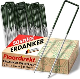 FLOORDIREKT Grondanker Haringen voor Kunstgras - Stabiele & Corrosiebestendige - Voor Kunstgras, Onkruidvlies, Schutting, Tent, Camping & Tuin - Gemaakt van Ijzerdraad - U-Vorm - 50 stuks - 15 x 3 cm — thumbnail 1