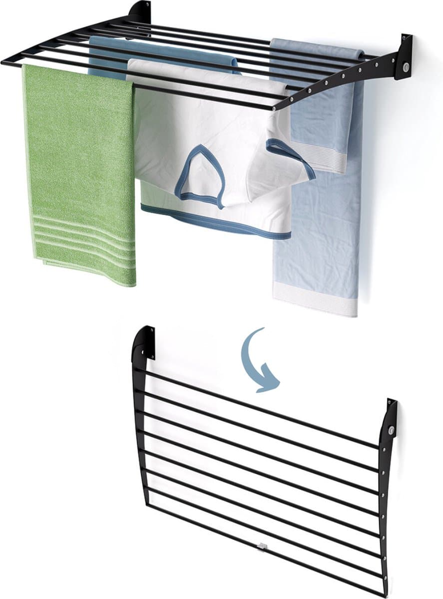 Foxydry Fold 82 cm DOWN - black - wasdroogrek wandmontage clicksysteem - neerwaartse sluiting - 82 x 50 x 10 cm — afbeelding 1