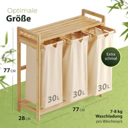 Equivera Wasmand 3 Vakken - Wassorteerder - Driedelige Wasmand - Organizer Kleding - Laundry Basket - Wasbox — thumbnail 2
