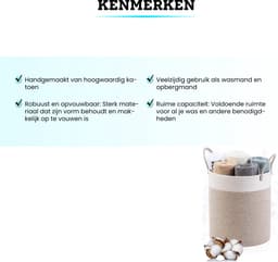 Somstyle Katoenen Wasmand - 52 Liter - Opvouwbare Wasbox - Opbergmand voor Was - Bruin / Wit — thumbnail 4