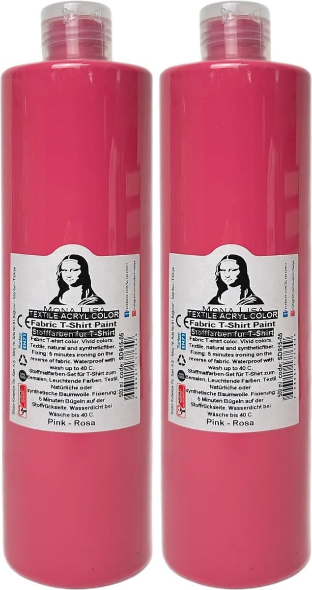 Südor Textielverf 1000 ml, roze.Wasbestendige textielverf voor lichte stoffen. Wasmachinebestendig, wasbestendig. Fixatie door strijken (2 x 500 ml) — afbeelding 1