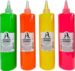 Südor Neon Textielverf set 4 x 500 ml. Wasbestendige textielverf voor lichte stoffen. Wasmachinebestendig, wasbestendig. Fixatie door strijken (Kleuren: neongeel, neongroen, neonroze, neonoranje) — thumbnail 1