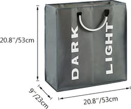 Bovista Wassorteerder - Wasmand 2 Vakken - Laundry Basket - Wassorteerder Op Wieltjes - Bag - Lichtgrijs — thumbnail 2