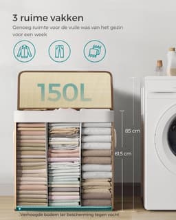Thuys – Luxe Wassoorteerder – 3 Vlakken – Bamboe met Deksel – Was Organizer – Wasmand – 150L Inhoud – Stijlvol Design — thumbnail 3