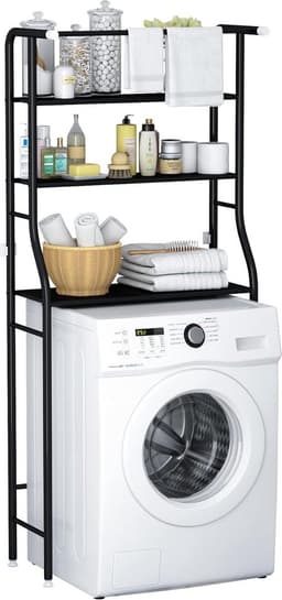 3-Tier Opbergrek Wasmachine - Ruimtebesparend - Badkamer - Boven Het Toilet - Multifunctioneel - Sterk Lager - Hangbaar - Zwart Wasmachine rek — thumbnail 1