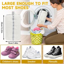 Waszak - Wasnet Voor Schoenen - Waszak Voor Schoenen - Schoenen Waszak - 39 x 19 Cm - Netje Anti-Vervorming - Delicaat Wasgoed - Schoen Wassen - Schoenenwaszak - Wasgoed - Wasmachine - Schoenen / Sneakers - Met Rits En Hangende Ring - Herbruikbaar — thumbnail 5