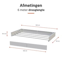 MiKas Wanddroogrek - Inklapbaar Droogrek - Wasrek - Hangend - Inclusief 20 wasknijpers - 100 cm - 6m drooglengte - Wit — thumbnail 3