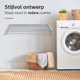 MiKas Wanddroogrek - Inklapbaar Droogrek - Wasrek - Hangend - Inclusief 20 wasknijpers - 100 cm - 6m drooglengte - Wit — thumbnail 4