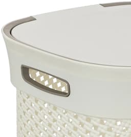 5Five Wasmand met deksel Rotan - 2x - wit - gevlochten kunststof - 60 liter - 42 x 33 x 61 cm - Badkamer accessoires — thumbnail 3
