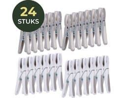 Gandria Wasknijpers 24 Stuks - Kunststof Wasknijpers - Set van 24 Plastic Knijpers - Wasrek Knijpers 10 Kg - Grijs/Wit en Wit/Grijs