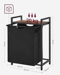 Vasagle - Wasmand met plank - 65 liter - 50 x 33 x 72 cm - in vintage bruin-zwart — thumbnail 2