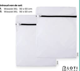 Loti Living Grote Waszakken Set 2 stuks – 60x90 cm – Waszak voor Beddengoed, Handdoeken & Kleding – Wasnet voor Wasmachine – Wit — thumbnail 2