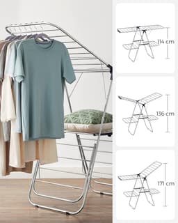 Droogrek - Inklapbaar wasrek voor binnen en buiten - Staand droogrek met vleugels - Ruimtebesparend en lichtgewicht - Voor kleine en grote wasjes - Perfect voor appartementen, balkon en studentenkamer - Snel opvouwbaar - Wasdroogrek voor huishoudelij — thumbnail 3