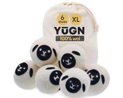 YUGN Drogerballen Wol 6 Stuks XL Wasdrogerballen Sneller Drogen Zwart