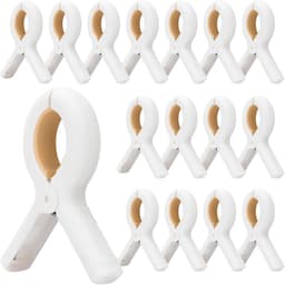 16 stuks - Strandlakenklemmen - Grote strandhanddoekclips - Zware plastic handdoekklemmen - wasknijpers - Geschikt voor strandhanddoeken - met sterke roestwerende veren - voor dekens, handdoeken, kleding waslijn, het hangrek - wit en kaki — thumbnail 1