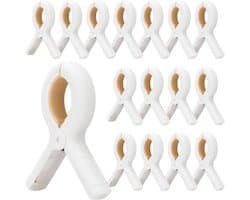 16 stuks - Strandlakenklemmen - Grote strandhanddoekclips - Zware plastic handdoekklemmen - wasknijpers - Geschikt voor strandhanddoeken - met sterke roestwerende veren - voor dekens, handdoeken, kleding waslijn, het hangrek - wit en kaki — afbeelding 1