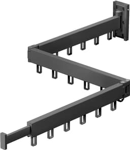 PolkaHome® droogrek hangend inklapbaar, wasdroogrek ophangbaar, Wandmontage wasrek, droogrek uitklapbaar, intrekbaar en opvouwbaar kledingophangrek met U-haken, buiten - binnen voor wasruimte, balkon, kast -drievoudig (zwart) — thumbnail 1