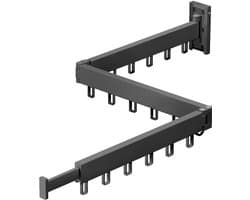 PolkaHome® droogrek hangend inklapbaar, wasdroogrek ophangbaar, Wandmontage wasrek, droogrek uitklapbaar, intrekbaar en opvouwbaar kledingophangrek met U-haken, buiten - binnen voor wasruimte, balkon, kast -drievoudig (zwart)