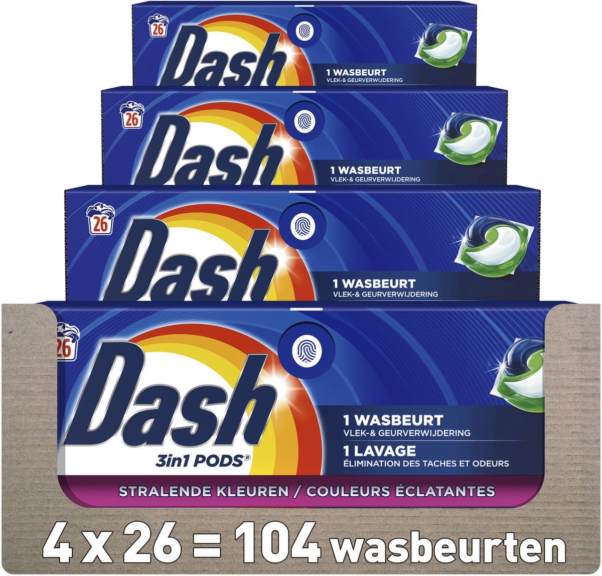 Dash 3in1 Wasmiddel Pods - Stralende kleuren - 4 x 26 Wasbeurten — afbeelding 1