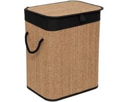 5Five Wasmand met deksel - bamboe hout - 60 Liter- naturel zwart - 41 x 30 x 50 cm — afbeelding 1