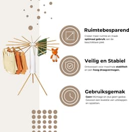 Dastium Home - Opvouwbaar Droogrek – Inklapbaar Driepoot Wasrek met 16 Armen – Ruimtebesparend Houten Droogrek voor Binnen & Buiten – Octopus Droogrek — thumbnail 3