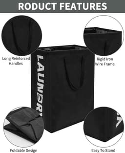 Foldable Laundry Basket Pack of 2 75 Litres - Narrow Laundry Collector for Bathroom Living Room 60 x 40 x 34 cm — thumbnail 4