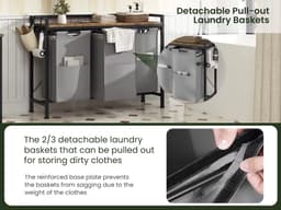 J&R Wasmand kastje - Wasmand met 3 vakken - Wassorteerder - Wasmand tafel - Waszak - Badkamerkast - Wasmand meubel - Wasmand rek - Dark brown - Zwart metaal — thumbnail 5
