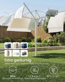 50 m waslijn voor 5 wasmachineladingen, zilvergroen — thumbnail 3