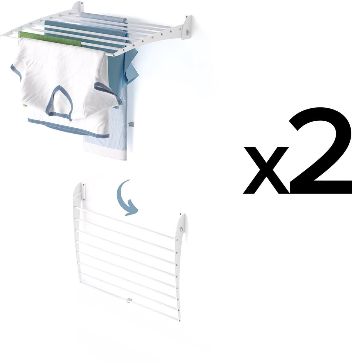2x Foxydry Fold 60 DOWN - white - wasdroogrek wandmontage clicksysteem - neerwaartse sluiting - 60 x 50 x 10 cm — afbeelding 1