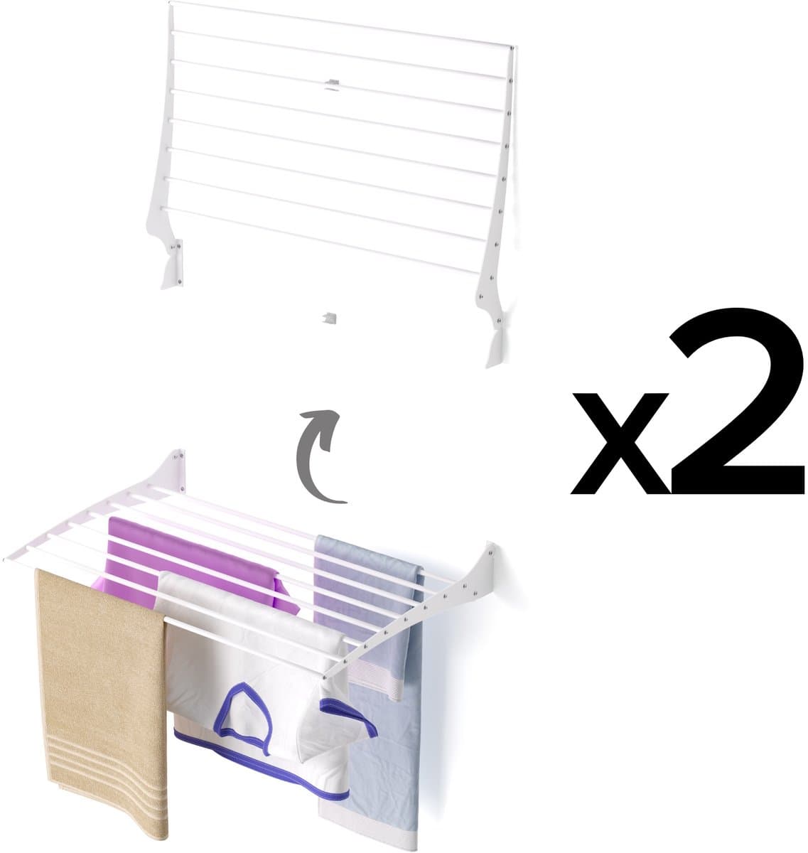 2x Foxydry Fold 82 cm white wasdroogrek wandmontage clicksysteem - 82 x 50 x 10 cm — afbeelding 1