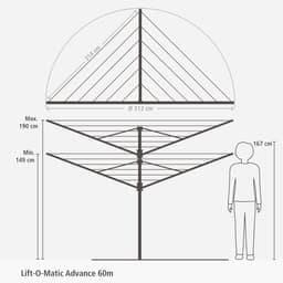Brabantia Lift-O-Matic Advance Droogmolen - 60 m - met Metalen Grondanker - Beschermhoes en Wasknijpertasje - Metallic Grey — thumbnail 2