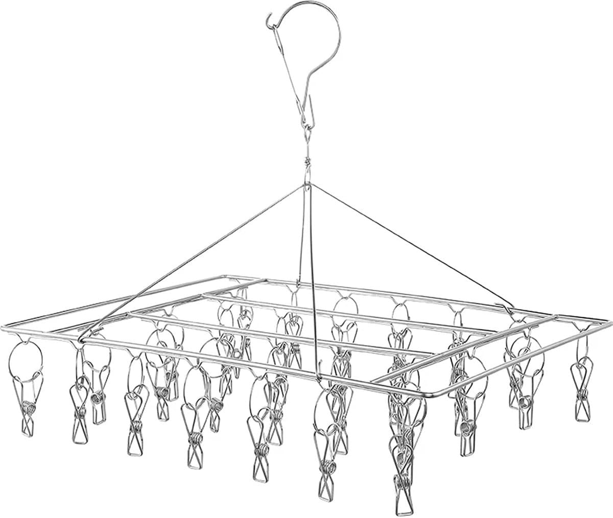 RVS kledingdroogrek met 20 clips - Draaibare hanger voor ondergoeddroger - Met winddichte haken - Geschikt voor handdoeken, bh's, handschoenen en babykleding - Geschikt voor binnen- en buitengebruik - Zilver — afbeelding 1