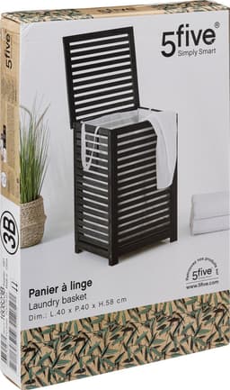Zwarte Bamboe wasmand 65 Ltr met deksel en waszak 40x40x58 cm - Zwart — thumbnail 4