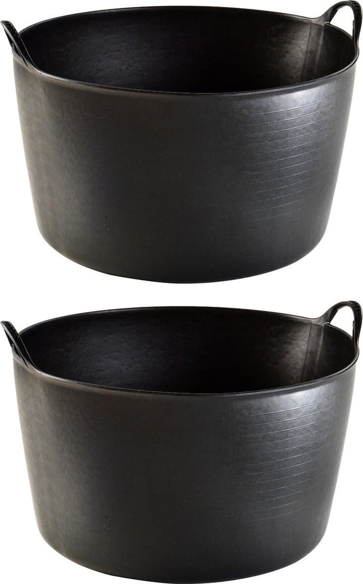Plasticforte flexibele emmer / kuip - 2x stuks - zwart - kunststof - rond - 55 liter - 60 x 53 x 38 cm - wasmanden - tuinafval - speelgoed — afbeelding 1