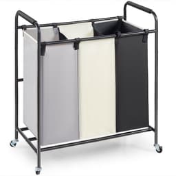 3-delige waswagen commerciële wassorteerder, 15 kg belastbare wasverzamelaar Oxford stoffen waswagen, wasscheider oprolbaar, mobiel wassorteersysteem wasmand waskast — thumbnail 1