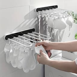 Borvat®, 1-delig balkondroogrek, droogrek met meerdere clips, ondergoedrek voor raamsokken, geen punch-opslag, opvouwbare droogwaslijn voor huishoudelijk gebruik — thumbnail 4